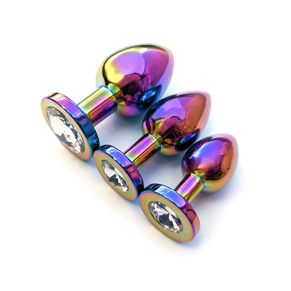 Stainless Steel Rainbow Butt Plugs - Jeweled Anal Toy as Anal Massager Luxurious Bliss Stainless Steel Rainbow Butt Plugs - Jeweled Anal Toy as Anal Massager Luxurious Bliss