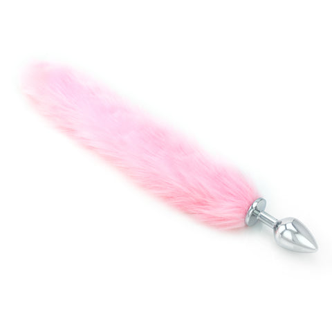 Pink Faux Fur Tail - Metal Butt Plug