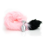 Pink Faux Fur Tail - Black Tip - Metal Butt Plug