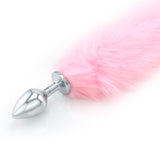 Pink Faux Fur Tail - Black Tip - Metal Butt Plug