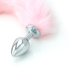 Pink Faux Fur Tail - Black Tip - Metal Butt Plug
