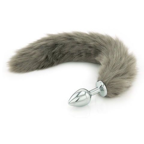 Grey Faux Fur Tail - Metal Butt Plug