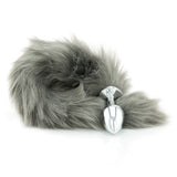 Grey Faux Fur Tail - Metal Butt Plug