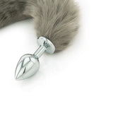 Grey Faux Fur Tail - Metal Butt Plug