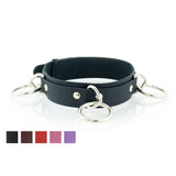 3 Ring Bondage Leather Slave Collar with Locking Buckles