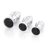 Ribbed Jeweled Chrome Butt Plugs