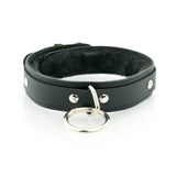 1 Ring Bondage Leather Slave Collar with Faux Fur Lining