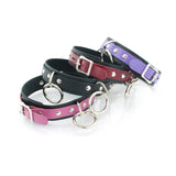 3 Ring Bondage Leather Slave Collar with Locking Buckles