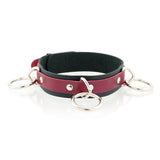 3 Ring Bondage Leather Slave Collar with Locking Buckles