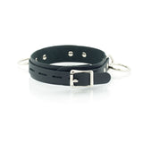 3 Ring Bondage Leather Slave Collar with Locking Buckles