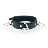 3 Ring Bondage Leather Slave Collar with Locking Buckles