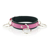 3 Ring Bondage Leather Slave Collar with Locking Buckles