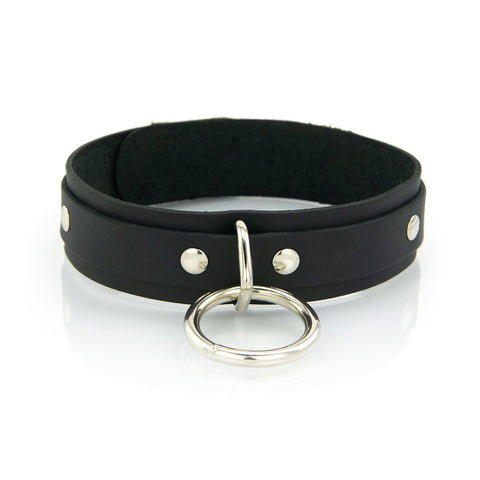 1 Ring Bondage Leather Slave Collar with Locking Buckles