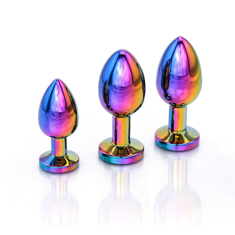 Jeweled Stainless Steel Butt Plugs - Rainbow