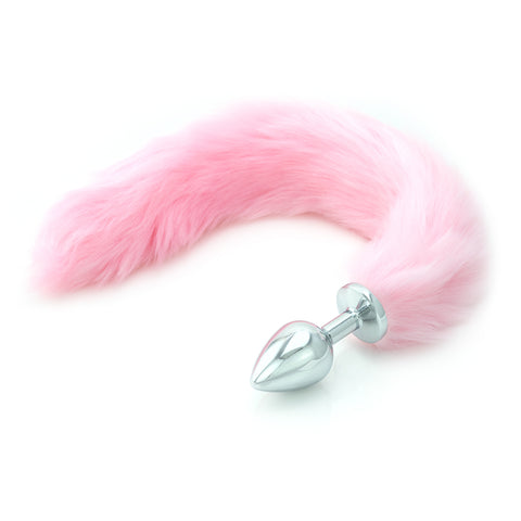 Pink Faux Fur Tail - Metal Butt Plug