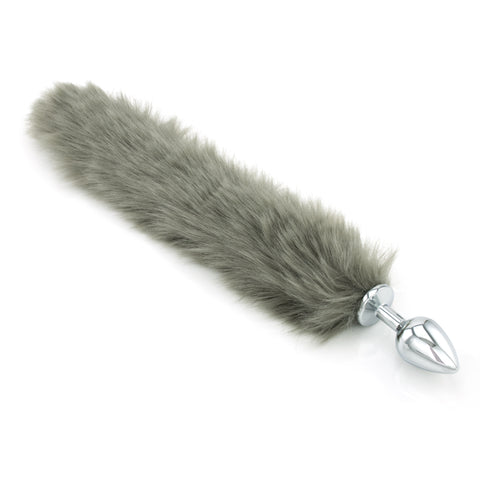 Grey Faux Fur Tail - Metal Butt Plug