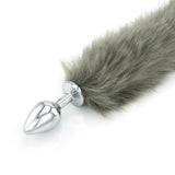 Grey Faux Fur Tail -  White Tip - Metal Butt Plug