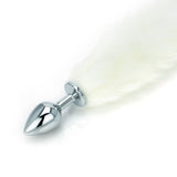 White Faux Fur Tail - Metal Butt Plug