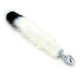 White Faux Fur Tail - Black Tip - Metal Butt Plug