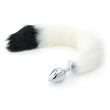 White Faux Fur Tail - Black Tip - Metal Butt Plug