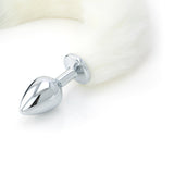 White Faux Fur Tail - Black Tip - Metal Butt Plug