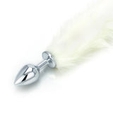 White Faux Fur Tail - Black Tip - Metal Butt Plug