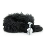 Black Faux Fur Tail - Metal Butt Plug