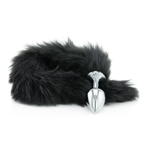 Black Faux Fur Tail - Metal Butt Plug