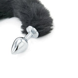 Black Faux Fur Tail - Metal Butt Plug