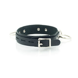 3 Ring Bondage Leather Slave Collar with Faux Fur Lining