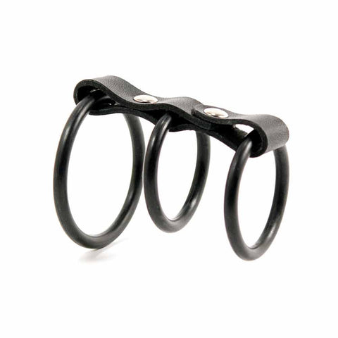 3 Ring Gates of Hell Leather and Silicone Cock Ring
